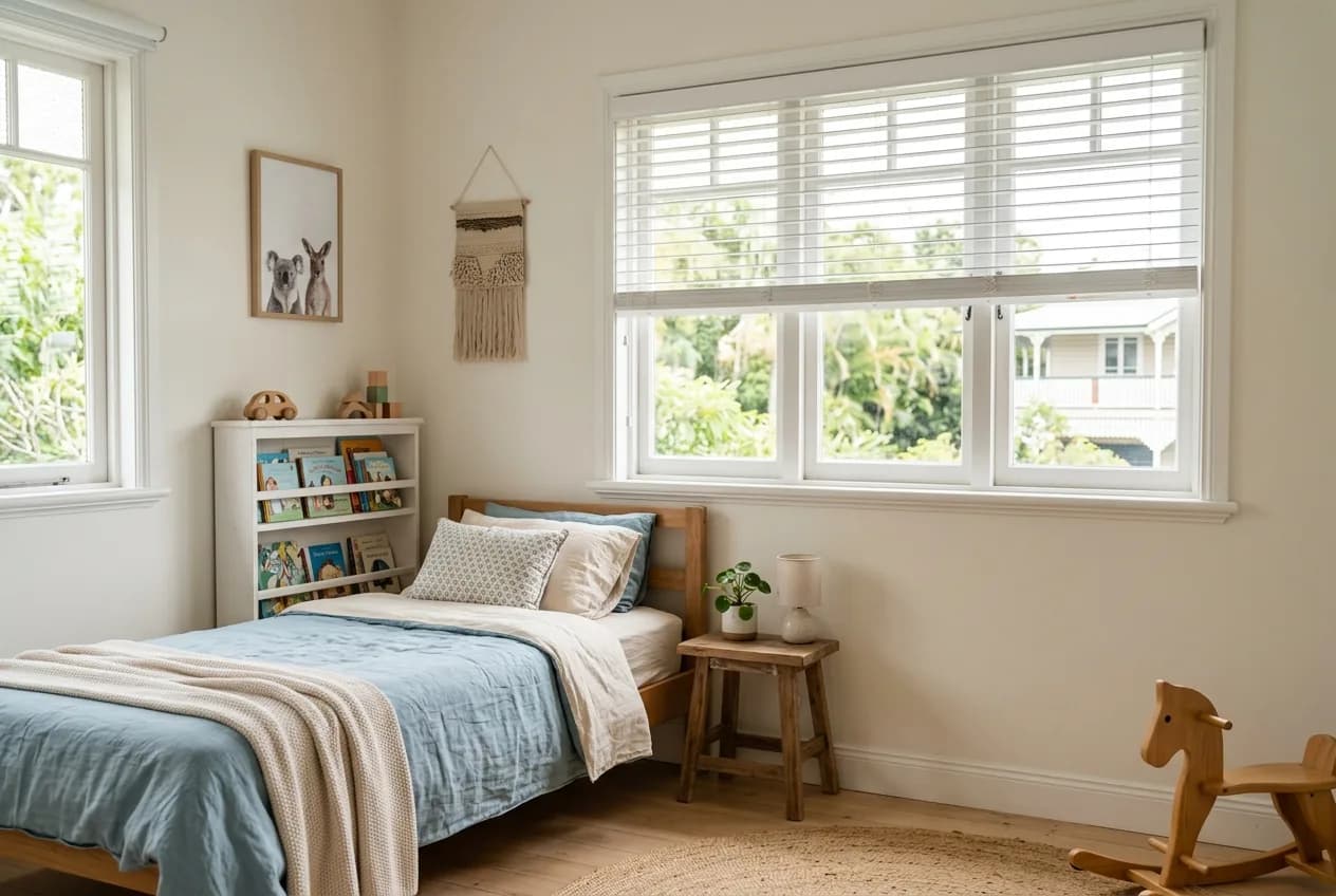 Cordless venetian blind in a child’s bedroom