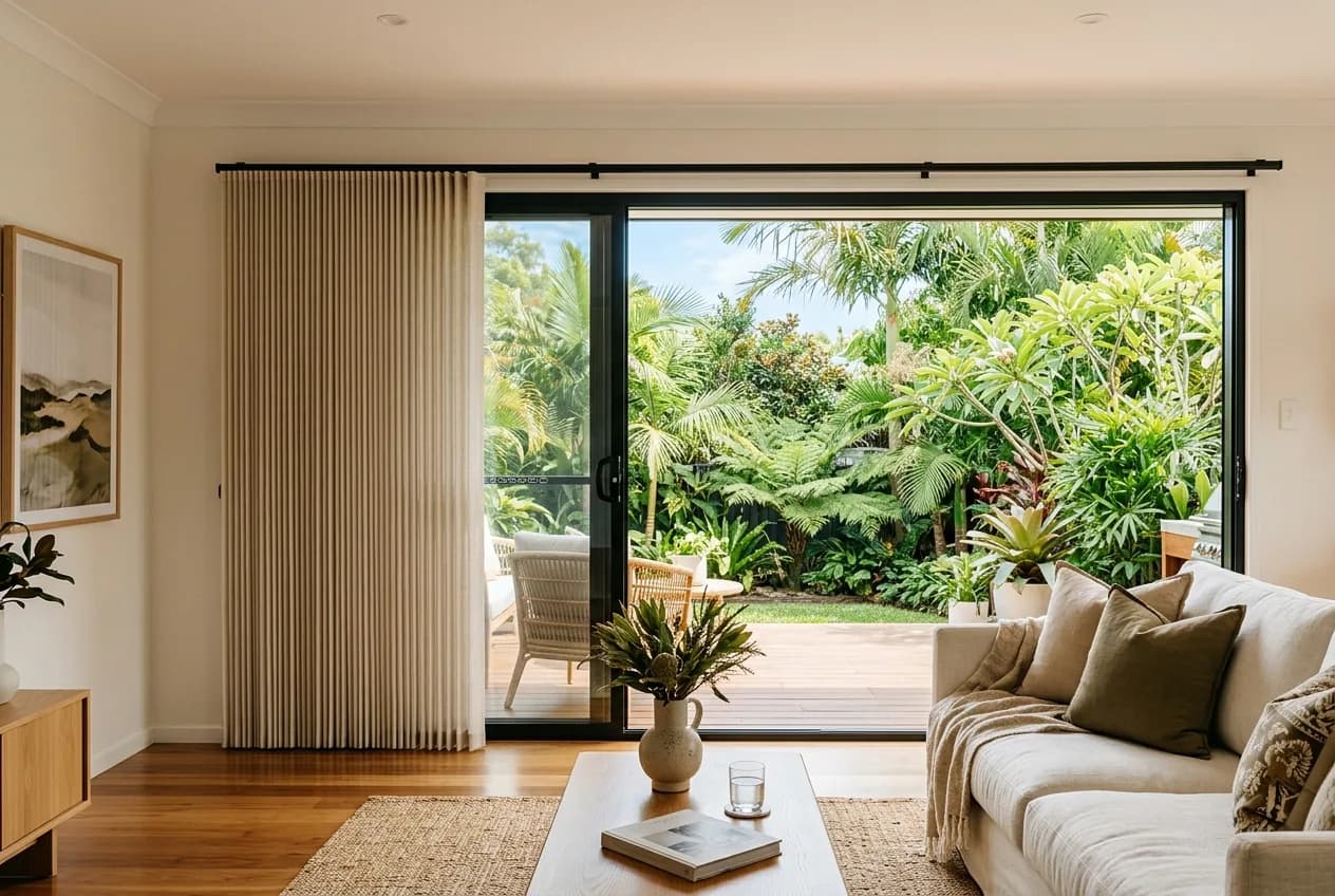 Vertical honeycomb blind on a sliding door